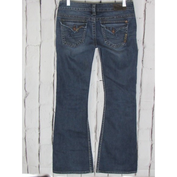Silver Women Jeans Size 27 Blue Low Rise Tuesday Flap Faded Flare Dark Denim - Picture 2 of 5